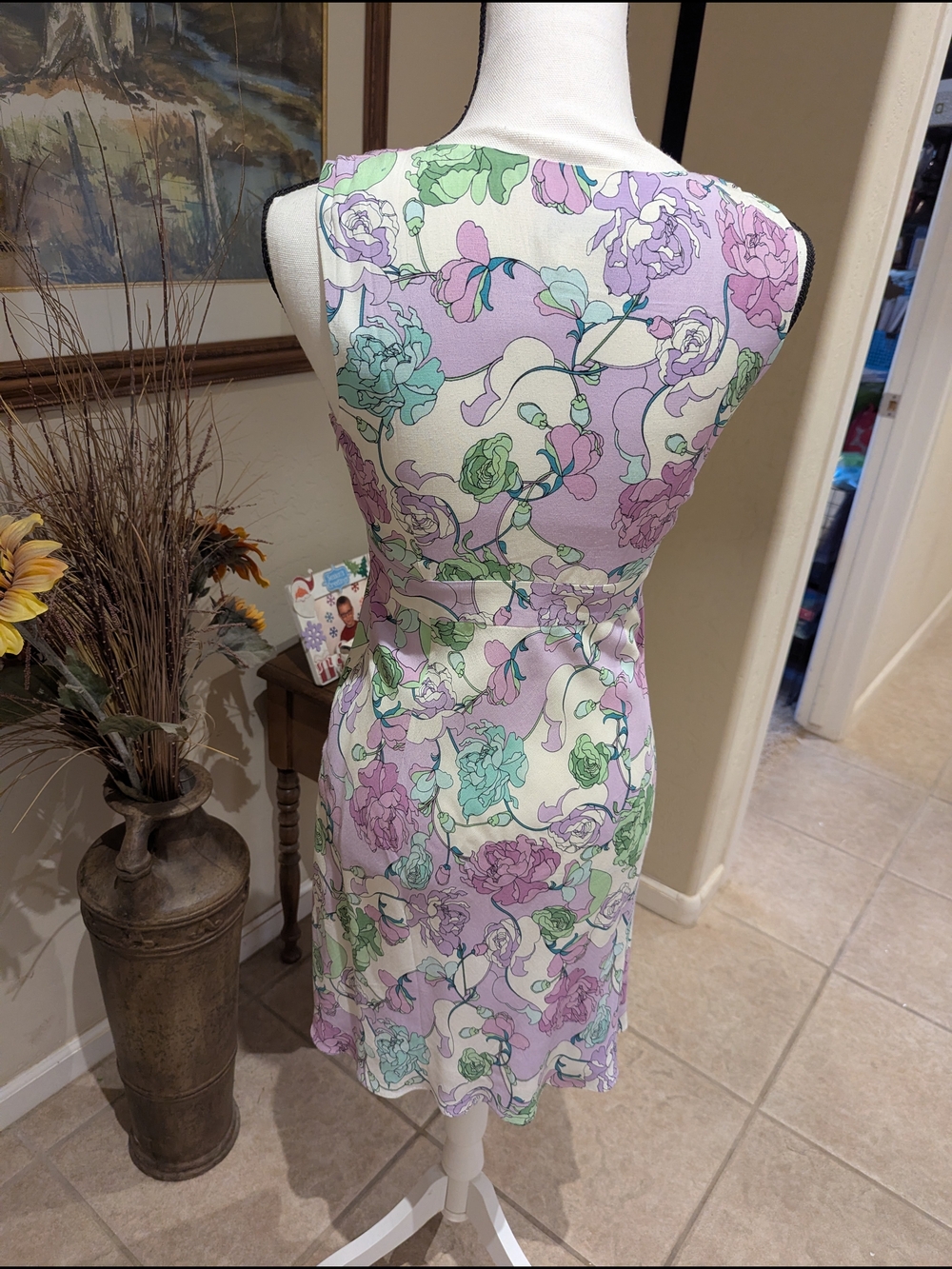 Ann Taylor Loft Floral V-Neck Sleeveless Slip Dress in Lavender and Mint - Picture 2 of 4